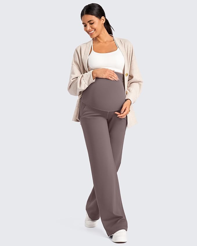 G4Free Fleece Lined Maternity Yoga Pants Over The Belly Stretchy Wide Leg Warm Pregnancy Work Trousers with Pockets