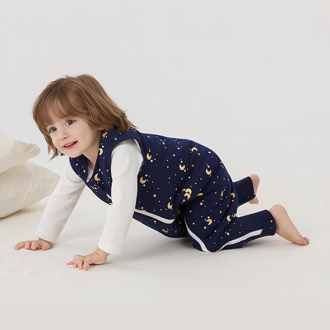 Duomiaomiao 2.5 TOG Toddler Sleep Sack 12-24 Months 100% Cotton Winter Side Open Zipper Baby Sleep Sack with Feet, Warm Toddler Wearable Blanket