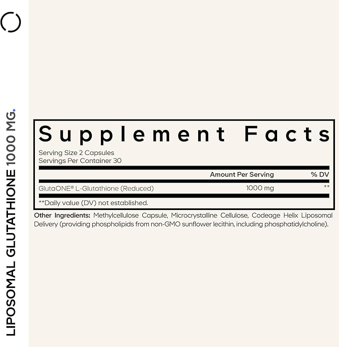 Codeage Liposomal Glutathione 1000 mg Supplement, High-Potency Reduced L-Glutathione - Liposomal Delivery - Phospholipids - Non-GMO, Gluten-Free - 60 Capsules