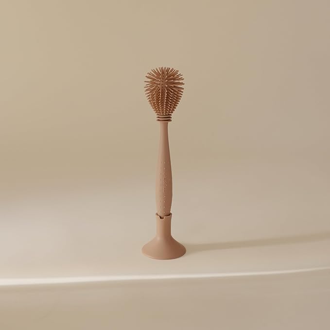 mushie Baby Bottle Brush | Soft Silicone with Suction Base (Natural)