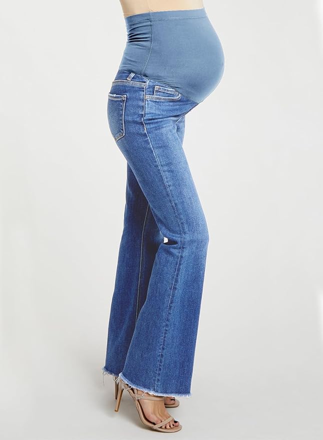 BLENCOT Maternity Jeans for Women Over Belly Pregnancy Pants Comfy Pregnant Jeans Flare Denim Jeans with Pockets
