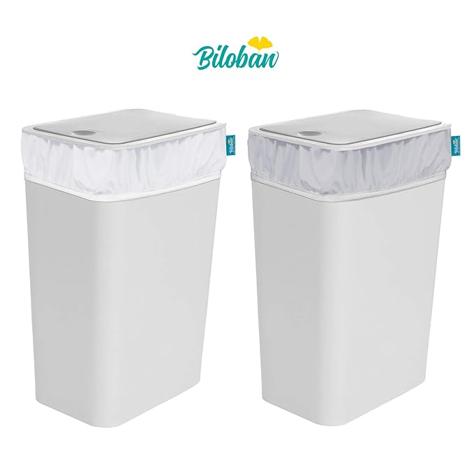 Biloban Reusable Diaper Pail Liner Bags 2 Pack for Ubbi Diaper Pail, Waterproof Larger Capacity & Washable Wet Bag for Dirty Diapers, Cloth Diaper, Laundry and Kitchen Garbage, Grey & White