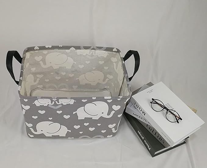 Rectangle Kids Gift Storage Basket Shelf Storage Basket Organizer Box Clothes Laundry Hamper Toys Nursery Basket Baby Laundry Basket with Handles (REC-love elephant)