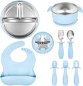 Stainless Steel Kids Plates And Bowls with Suction, Divided Baby Plate And Kid Bowl With Removable, Silicone Baby Plate Feeding Set, Non Toxic & BPA Free (Blue)