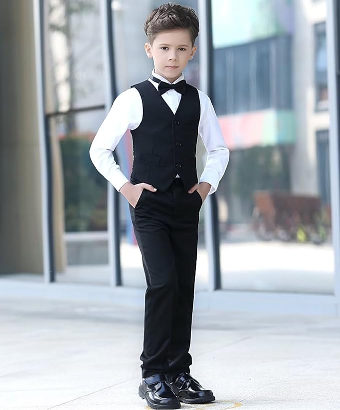 YuanLu Boys Suit for Kids Tuxedo Wedding Ring Bearer Outfit, 5 Piece Boy Slim Fit Formal Suits with Adjustable Waist