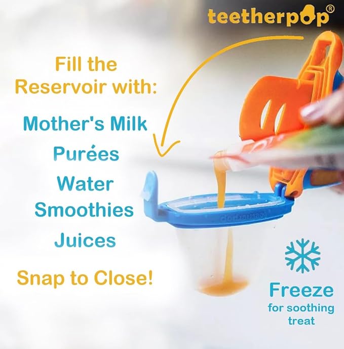 Teetherpop Fillable Silicone Teether for Babies – Cooling Teething Relief - Breastmilk Popsicle Molds for Teething with Spill-Proof Sippy Slits – Pureed Baby Fruit Feeder (FuchsiaPink)
