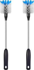Stainless Steel Bottle Brush with Replaceable Head, 2 Pack Long Handle Scrubbing Brush for Water Bottles, Glasswares, Mugs, Flasks, Tumblers, Vases, and Kitchen Sink, 15 in