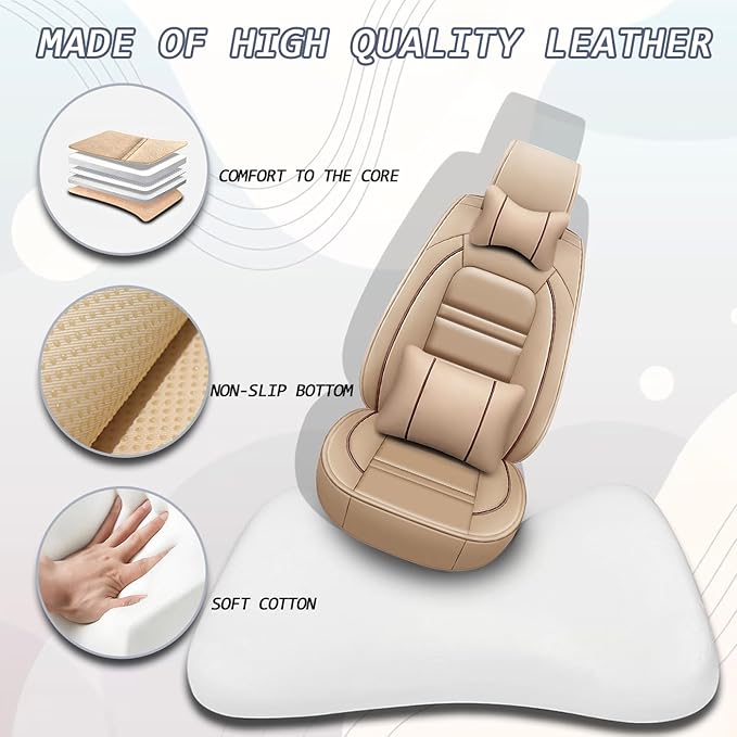 Car Seat Covers for Chevy Traverse 2009-2025 | 5-Seats Seat Covers, Waterproof Seat Protectors, Automotive Seat Covers (Full Set with Pillow,Beige)