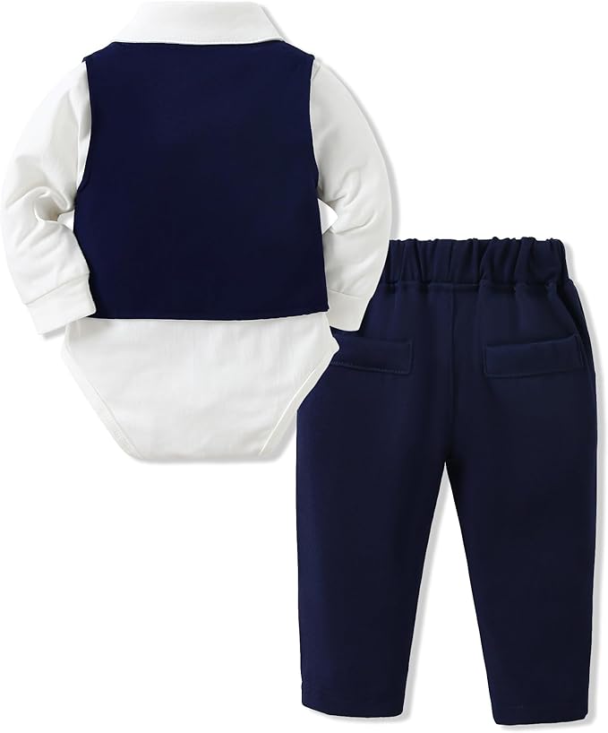 SANMIO Baby Boy Clothes Suits Infant Gentleman Outfit Collared Dress Shirt+Vest+Tie+Corsage+Pants 5Pcs Baby Suit Sets