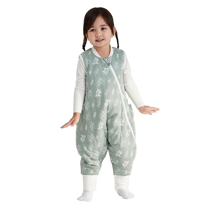 Duomiaomiao 1.5 TOG Toddler Sleep Sack 12-24 Months 100% Cotton Four Season Side Open Zipper Baby Sleep Sack with Feet, Breathable Toddler Wearable Blanket