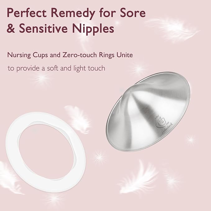 Boboduck The Original Silver Nursing Cups - 999 Silver Nipple Covers Breastfeeding - Protect and Soothe Sore Nipples - Breastfeeding Essentials Silver Nipple Guards with Soft Silicone Ring (Regular)