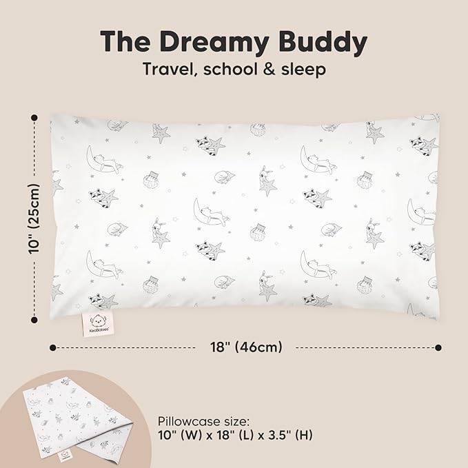 Toddler Pillow with Pillowcase - 10x18 My Little Dreamy Kids Travel Bed Pillows for Sleeping, Organic Cotton Small Pillowcase, Soft & Breathable, Machine Washable, Toddlers 2-5 Years Old (Slumber)