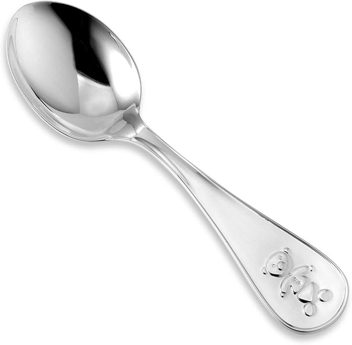 Sterling Silver Baby Spoon Fork Set Teddy Bear Design Personalized Engravable | Complete with Gift Box | Keepsake Gift for Baby | Made in Italy