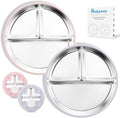 Stainless Steel Baby Plate with Suction, 9” Divided Toddler Plates with Removable Silicone Sleeves for Kids, Non-Toxic Non-Slip Unbreakable Dishwasher Safe Dinnerware Set of 2, Pink & Lilac