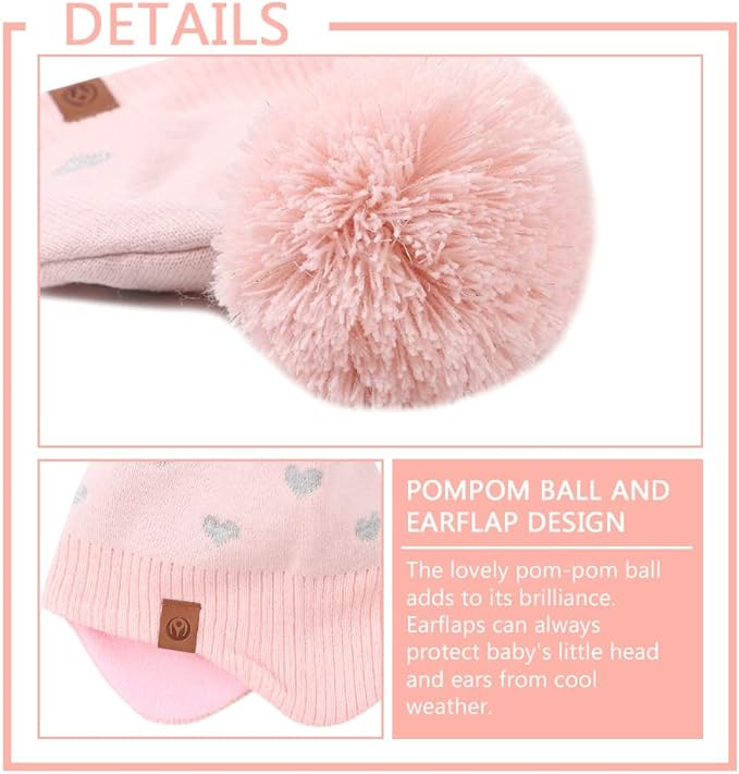 JANGANNSA Knitted Baby Hat Scarf Set Winter Warm Boys Girls Beanie Fleece Lining Toddler Kids Hats with Pompom