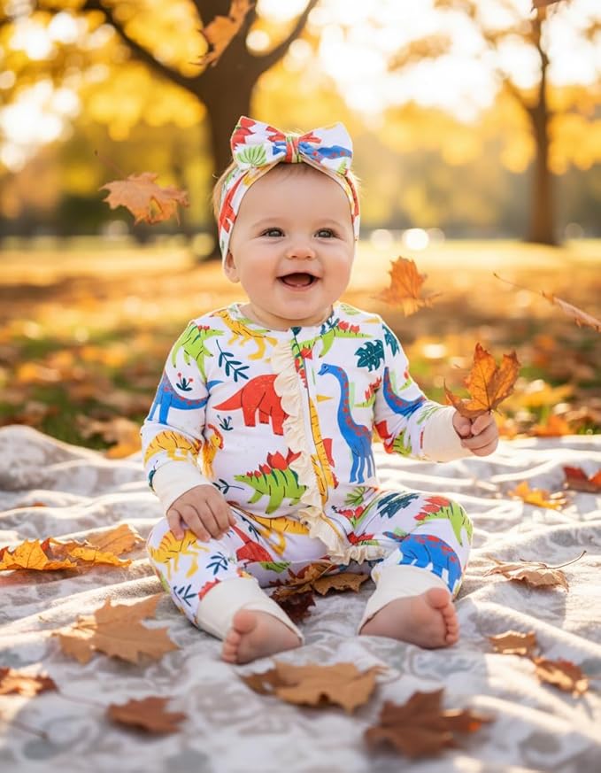 PATPAT Baby Girl Boy Clothes Newborn Infant Footie – Soft Viscose from Bamboo– 2-Way Zipper, Fold-Over Mitten, Ruffle Trim