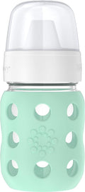Lifefactory 8-Ounce Wide Neck Glass Baby Bottle with Protective Silicone Sleeve and Hard Sippy Spout, Mint (LG2221WMI4)