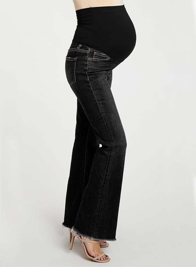 BLENCOT Maternity Jeans for Women Over Belly Pregnancy Pants Comfy Pregnant Jeans Flare Denim Jeans with Pockets