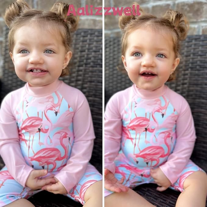 Aalizzwell Baby Girls Long Sleeve One Piece Bathing Suit with Hat