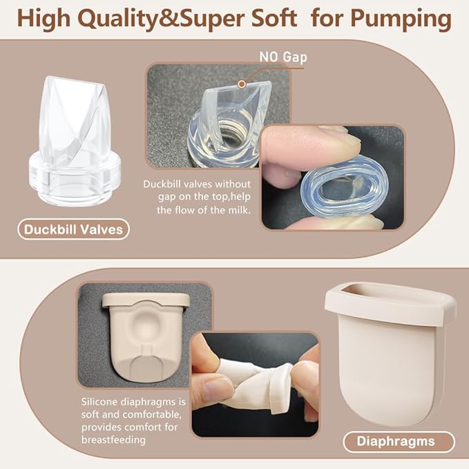 12pcs Breast Pump Parts, 8pcs Duckbill Valves and 4pcs Silicone Diaphragm Compatible with eufy S1 Pro/S1/E10/E20 Wearable Breast Pump, Replace for eufy Pump Parts, Not Original Parts