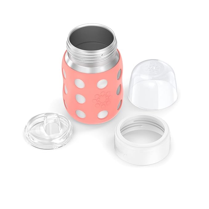 Lifefactory 8-Ounce Stainless-Steel Vacuum-Insulated Wide-Neck Baby Bottle with Sippy Nipple, Cantaloupe, LS2251WCA4
