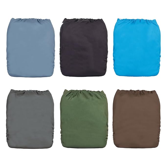babygoal Baby Boy Cloth Diapers 6 Pack with 6pcs Inserts and Wet Bag, Reusable Waterproof Diaper Covers for Toddlers with Snap Closure