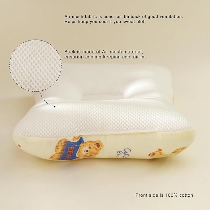 Unisex Pillow 13x9x2, Hypoallergenic Airmesh Breathable Cool 100% Cotton, Control Sweat, Ideal for Travel, Small, Car, Travel, MultiFunctual Small Decor Pillows (Teddy Design)