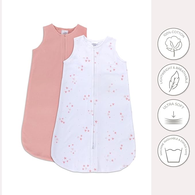 Baby Wearable Blanket - Baby Sleep Sack 100% Interlock Knit Cotton - Sleep Sack 3-6 Months - Comfy Soft Lightweight, 2-Pack Set