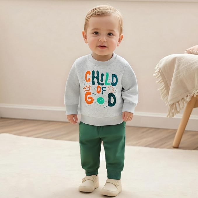 Nyapruwe Toddler Baby Boy Fall Outfit Funny Print Long Sleeve Sweatshirt Joggers Pants Set Kids Warm Winter Clothes