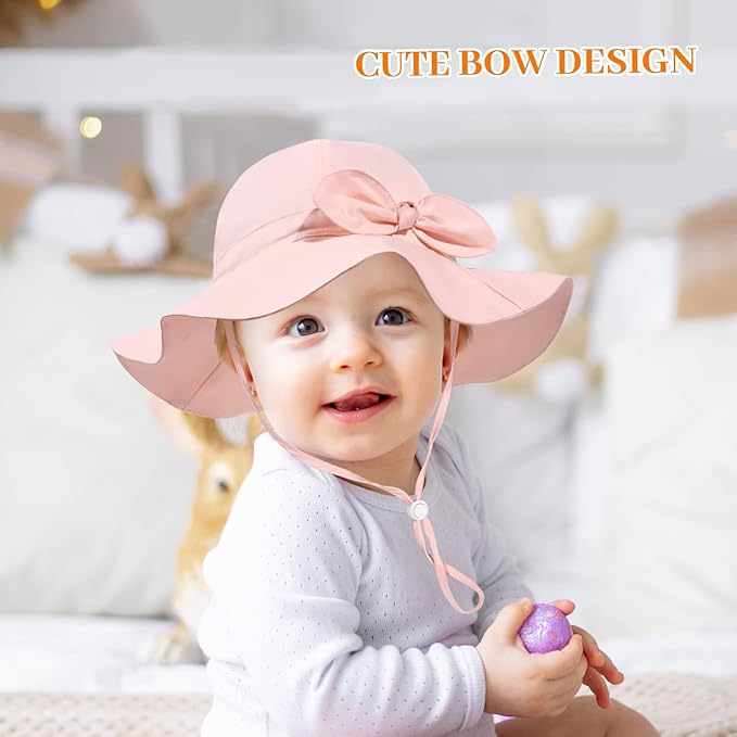 Baby Girl Sun Hat Summer Foldable Beach Hats with UPF50+ Sun Protection Wide Brim Toddler Bucket Hat Cap