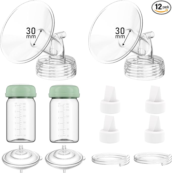Breast Pump Parts Compatible with Spectra S1/S2/9 Plus/Synergy Gold, Full Set Replacement Parts for Spectra Include 30mm Flange, Duckbill Valve, Backflow Protector, Tubing, Bottle, Not Original Parts