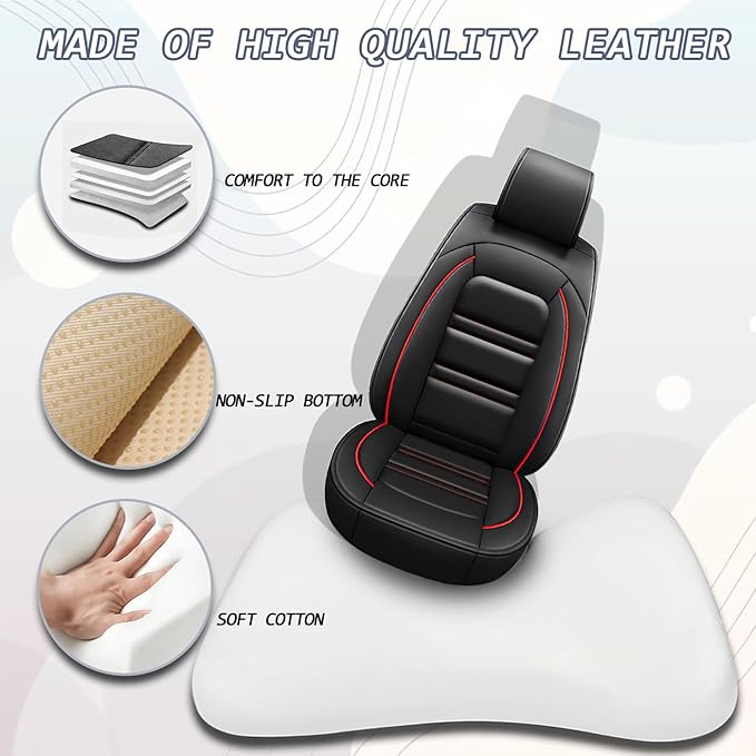 Car Seat Cover for gmc Yukon 2000-2025 | Car Seat Covers Front Seats, Waterproof Seat Protectors, Automotive Front Seat Covers (Front Seat, Black&Red Line)