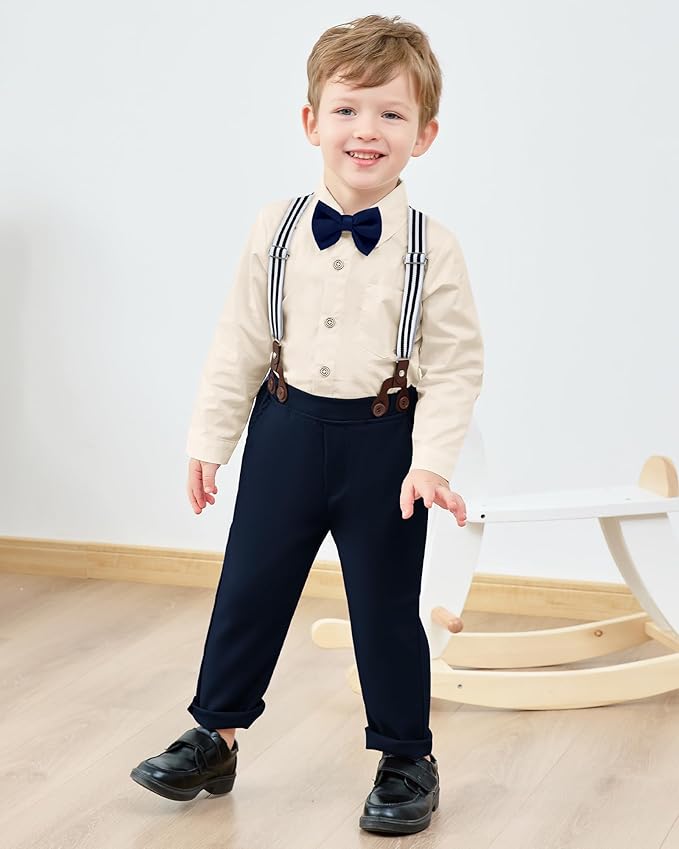 nilikastta Boy Suit Toddler Boy Outfit Boy Dress Shirt with Bowtie/Suspender Pants Gentleman Wedding Outfits 1-10 Years