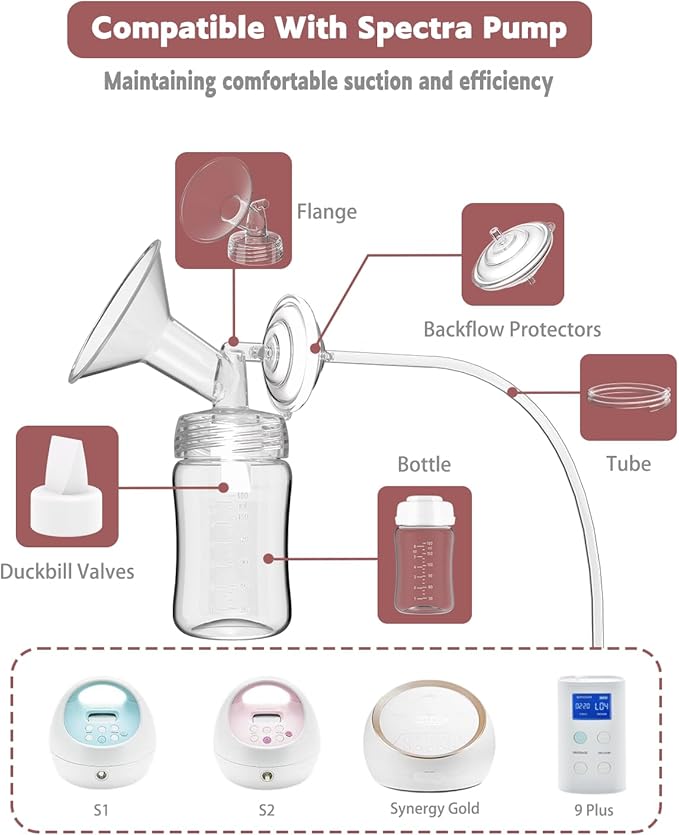 4packs 30mm Full Breast Replacement Pump Parts for Spectra S1 S2 9 Plus Synergy Gold Include 13mm Flange,Valve,Backflow Protector,Tube,Bottle,Caps, Fit for Motif Luna Cimilre Ameda MYA Pump