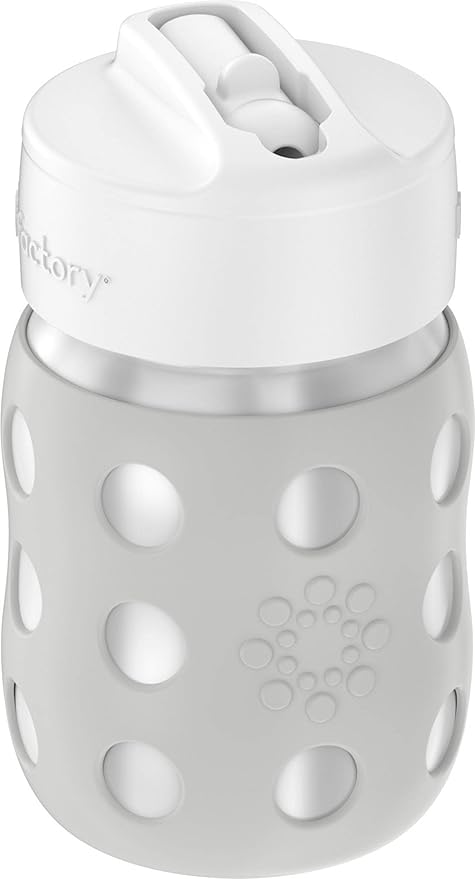 Lifefactory 8-Ounce Stainless-Steel Vacuum-Insulated Wide-Neck Baby Bottle with Straw Cap, Stone Gray (LS2241WCG4) (Pack of 4)