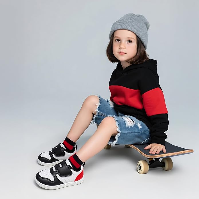Toddler Wide Toe Box Barefoot Shoes Boys Girls Sneakers Zero Drop Kid Tennis Running Shoes Lightweight Non-Slip Comfortable Leather First Walking Shoe Outdoor Activities School