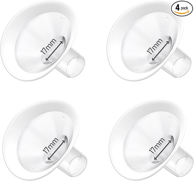 4pc 17mm Oval Flanges Shields Built-in Soft Edges Compatible with Medela/Lansionh Pumps, Replacement Parts for Pump in Style, Symphony, Swing Maxi, Harmony and Personalfit Flex Connector