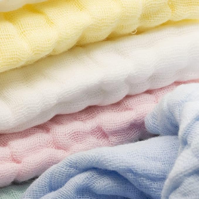 Muslin Baby Washcloths Pack of 7 - Soft Sweat Cloths for Newborn, Absorbent Baby Bath and Face Towels, 100% Cotton Baby Wipes,Burp Cloths,Feeding Towels for Babies and Infants,Solid-10 x 10’’