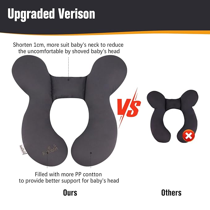 KAKIBLIN Baby Travel Pillow, Upgraded Baby Neck Pillow for Car Seat, Head Support Pillow for Car Seat Pushchair, Grey