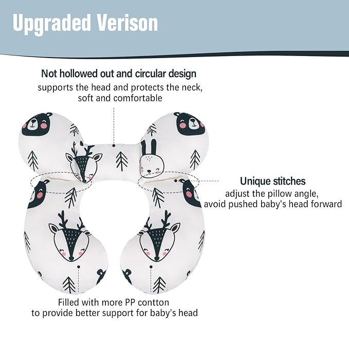 KAKIBLIN Baby Travel Pillow,Upgraded Baby Neck Pillows for Car Seat,Baby Support Pillow,Infant Neck Pillow for Toddler Head and Neck,Newborn Head Support for Car Seat,Pushchair (Black Bear)