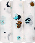 100% Muslin Cotton Baby Receiving Cloths, 3-Pack, 27x27 in (70x70cm), Soft & Gentle for Newborns, Sensitive Skin Safe, For Feeding, Burping & Comfort, 0+ Months (Spaceship/Teddy Bear/Clouds)