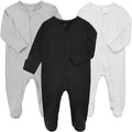 Aablexema Baby Zipper Pajamas Bamboo Rayon, 3pcs Unisex Infant Onesie with Mitten Long Sleeve Footed Pjs
