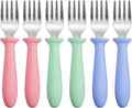 Pimoys 6-Pack Stainless Steel Toddler Forks Baby & Kids Utensils for Self-Feeding Plastic Handle Dishwasher Safe