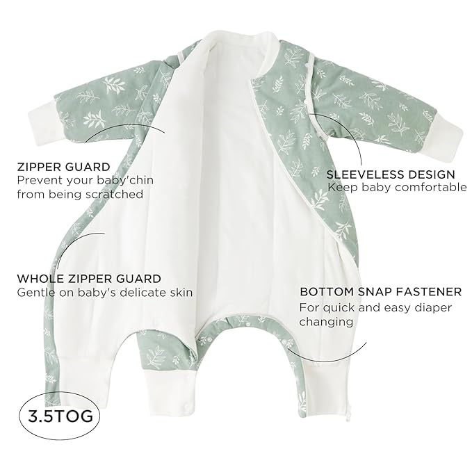 Duomiaomiao 3.5 TOG Toddler Sleep Sack 2-3T 100% Cotton Winter Side Open Zipper Baby Sleep Sack with Feet, Warm Toddler Wearable Blanket