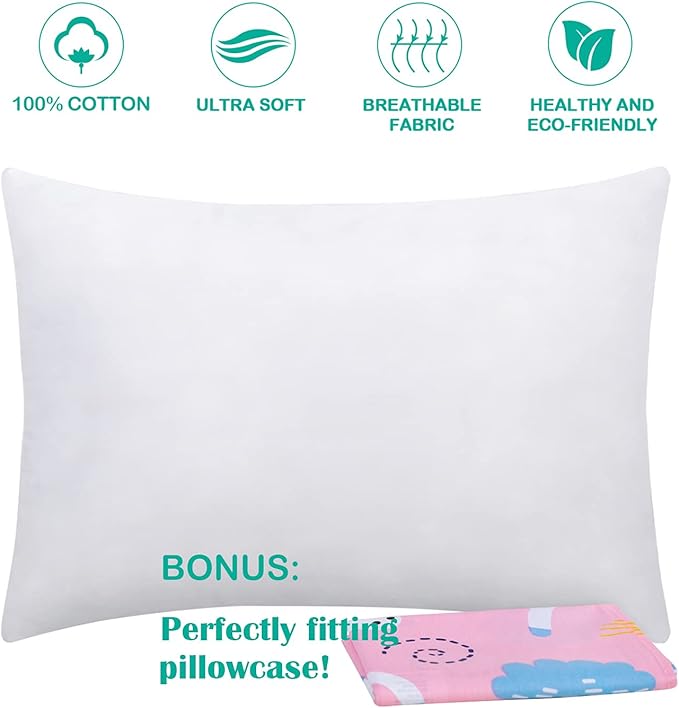 Cottonblue Toddler Pillow Set with Organic Cotton Pillowcase, Pink Unicorn, 14x19 inches, Machine Washable