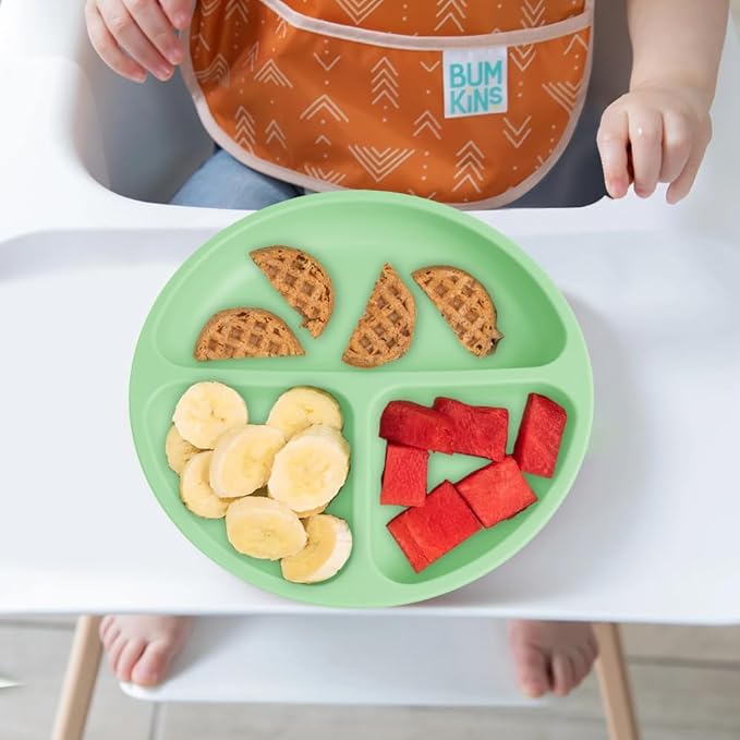 Vicloon Toddler Dishware Plate, 2 Pcs Silicone Plate with Divided Compartments, Suction Plates for Babies & Toddlers, BPA Free, Microwave & Dishwasher Safe, Includes Lids