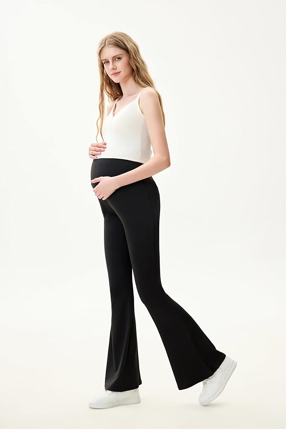 High Waist Yoga Pants, Maternity Bootcut Leggings, Cotton Blend Spandex, Black Gray Light Gray, S-XXL,