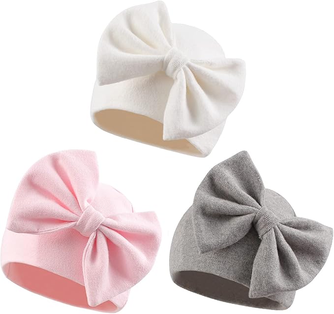 Bamery Newborn Baby Girl Hat Cotton Baby Bow Beanie Preemie Hats Spring Infant Hats for Girls 0-12 Months