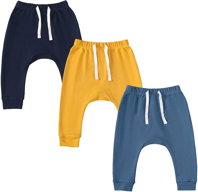 SOBOWO Newborn Baby Boy Girl 3-Pack Joggers Infant Baby Cotton Harem Pants for Toddler Boys Girls 0-3T Interlock 195 GSM