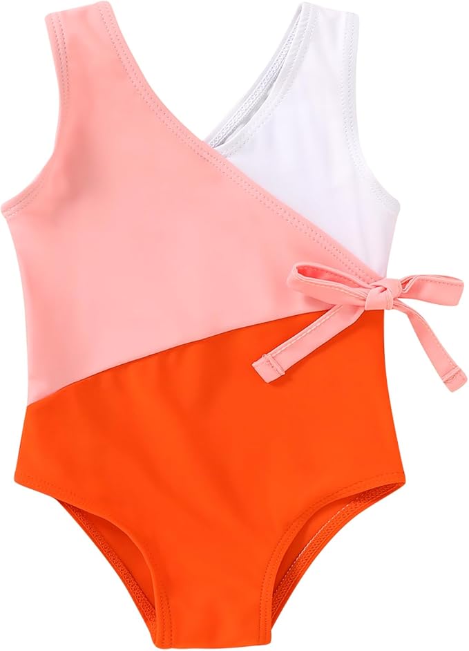Happy Town Toddler Swimsuit Girl One Piece Bathing Suit Color Block Swimwear Baby Summer Beach Wear